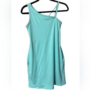 All in Motion Blue Asymmetrical 2 Strap design Dress with Pockets!